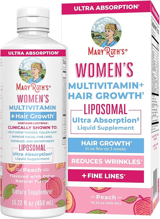 MaryRuth Organics Women's Multivitamin Lustriva Hair Growth Liposomal | Biotin | Vitamin D, B | Clinically Tested for Thicker Hair, Fine Lines, Skin Care | Ages 18 | Hair Vitamins | 15 Fl Oz-SeraviaPure