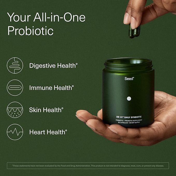 Seed DS-01 Daily Synbiotic - Prebiotic and Probiotic for Women & Men - Digestive Health, Gut Health, Immune Support, Bloating & Constipation Relief - Vegan & Shelf-Stable - 60 Capsules (30-Day Supply)-SeraviaPure
