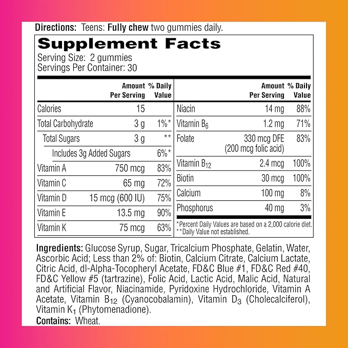 One A Day Teen for Her Multivitamin Gummies, Gummy Multivitamins with Vitamin A, C, D, E and Zinc for Immune Health Support, Physical Energy & more, 150 Count