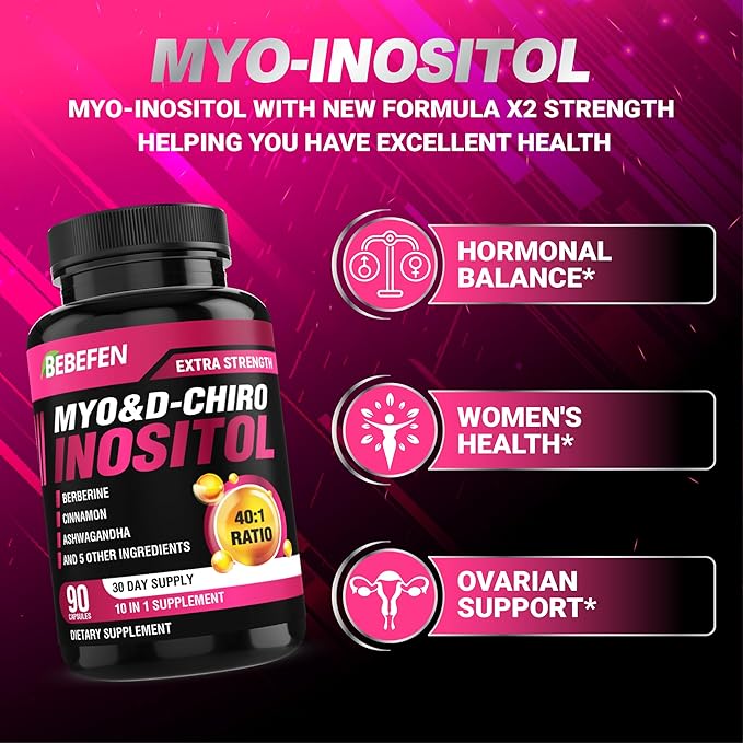 Inositol Supplement - Myo-Inositol and D-Chiro Inositol Ideal 40:1 Ratio - Plus Berberine, Cinnamon, Ashwagandha + 5 More - 90 Capsules