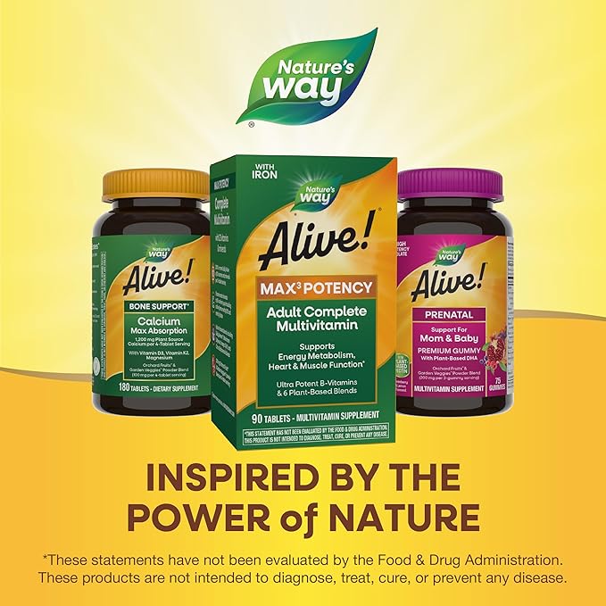 Nature's Way Alive! Max3 Potency Multivitamin, Ultra Potency B-vitamins to Support Energy Metabolism*, with Methylated B12 and Folate, 90 Tablets (Packaging May Vary)-SeraviaPure