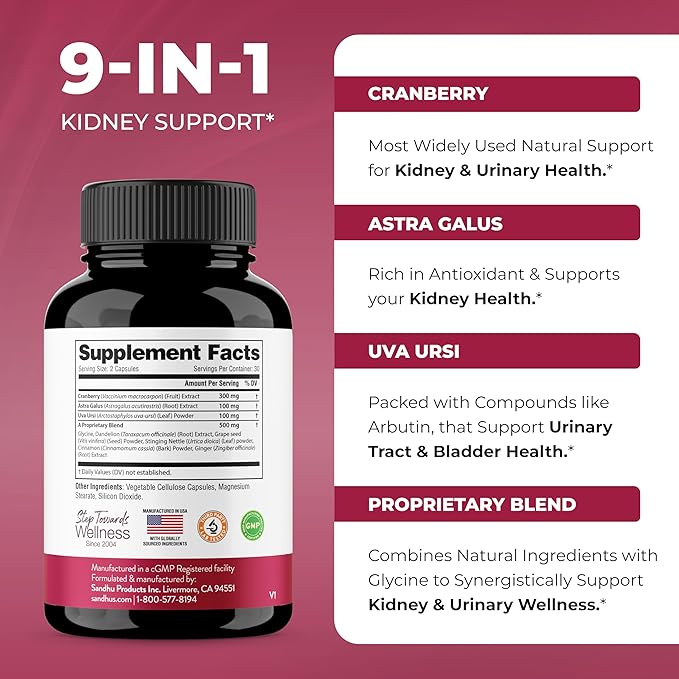 Sandhu's Kidney Cleanse Detox & Support Supplement for Men and Women | with Cranberry Extract | Helps Support Kidney & Urinary Tract Health | 60 Vegetarian Capsules (Pack of 2)-SeraviaPure