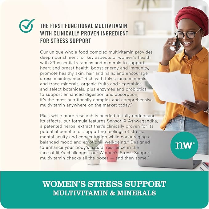 NatureWise Multivitamin for Women + Stress Support + B-Complex + Vitamin C + D3 K2 for Immunity, Hair, Skin & Nails, Digestion + Whole Organic Foods - Vegetarian, Non-GMO - 60 Capsules[1-Month Supply]-SeraviaPure
