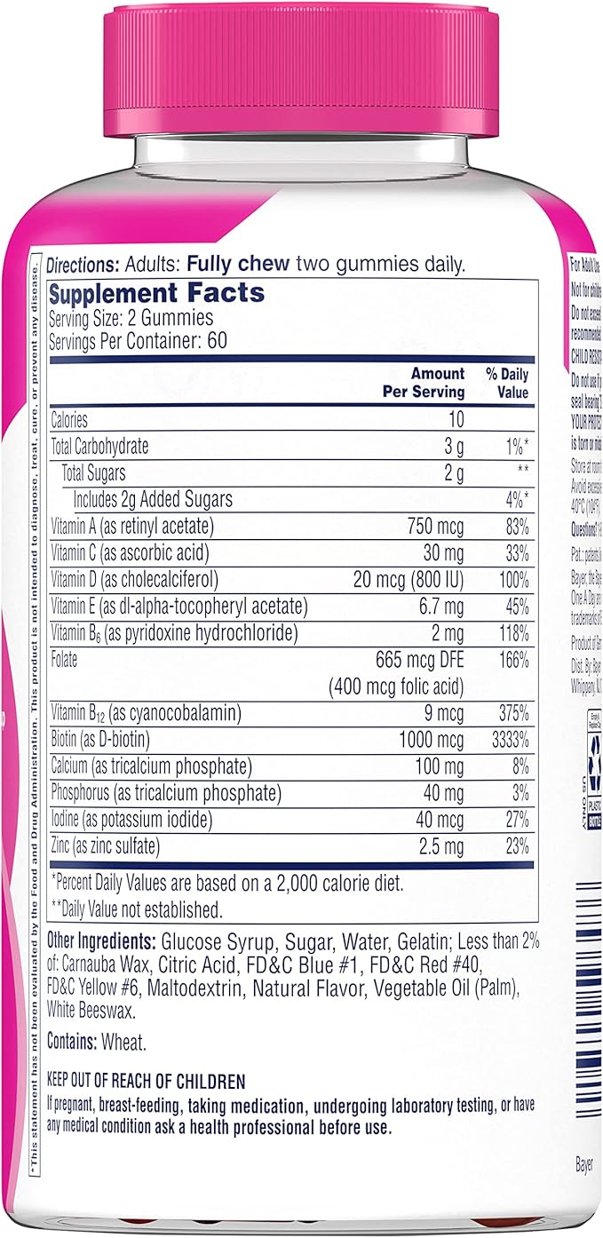 ONE A DAY Multi+ Hair, Skin & Nails, Multivitamin + Boost of Support for Healthy Hair, Skin & Nails with Biotin and Vitamins A, C, E & Zinc ,Gummy 120 Count (2 Month Supply)-SeraviaPure