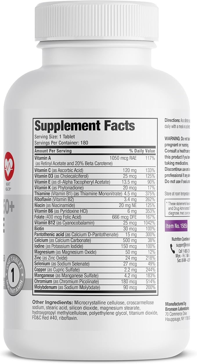 Bronson ONE Daily Women’s 50+ Complete Multivitamin Multimineral, 180 Tablets-SeraviaPure