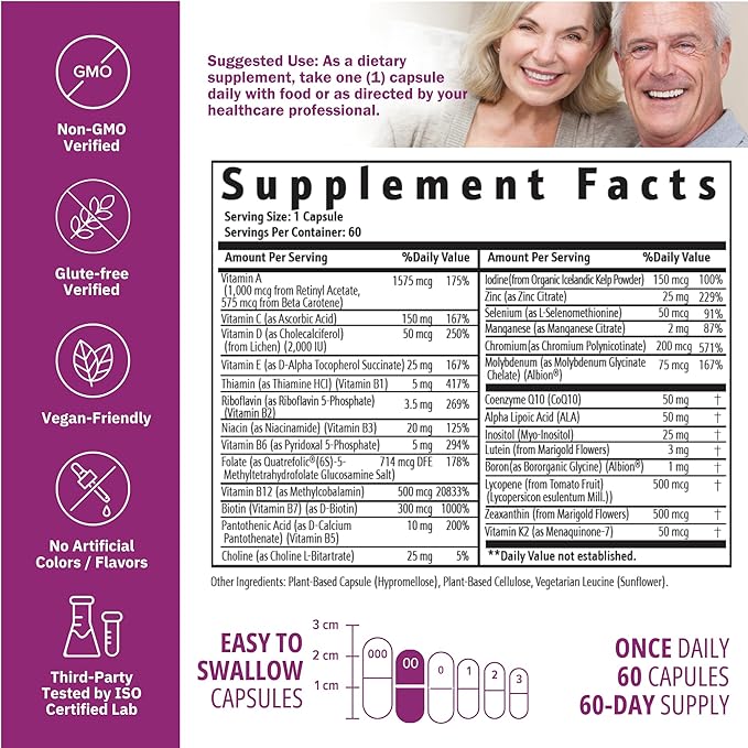 Just One Daily Methylated Multivitamin - 60 Caps Pure Methyl B12, Methylfolate MTHFR Support Supplement Iron Free Methylated Vitamins for Men & Women 2 Months Supply Gluten Free-SeraviaPure