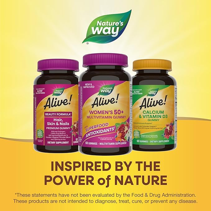 Nature's Way Alive! Women’s 50+ Daily Gummy Multivitamins, Supports Multiple Body Systems*, Supports Healthy Heart, Brain & Bones,* B-Vitamins, Mixed Berry Flavored, 60 Gummies (Packaging May Vary)-SeraviaPure