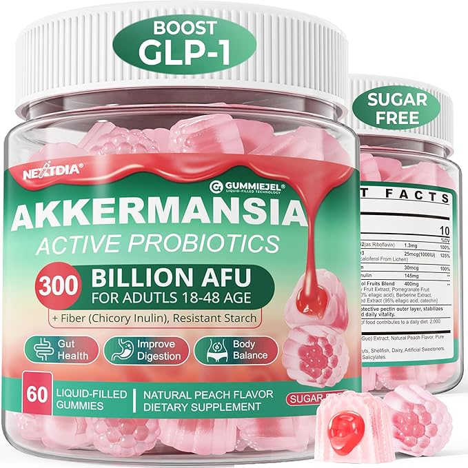 Akkermansia Probiotics Gummies with Prebiotics Fiber, 300 Billion AFU Akkermansia Muciniphila, with Polyphenol Fruits, Resistant Starch, Vitamin A D3 B2 for Metabolism, Digestive & Gut Health, 1Pack-SeraviaPure