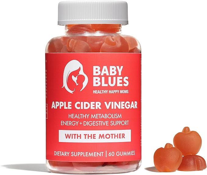 Baby Blues Apple Cider Vinegar Gummies - Vegan, Non-GMO & Gluten-Free, Postpartum Dietary Supplement with Both Vitamin B-6 & B12, 60 Pieces per Bottle-SeraviaPure