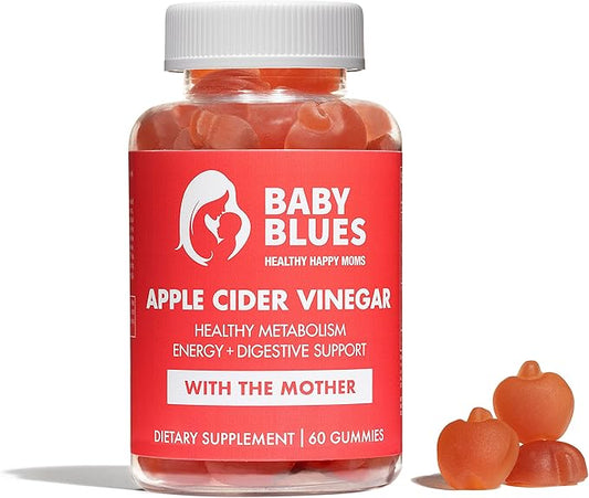 Baby Blues Apple Cider Vinegar Gummies - Vegan, Non-GMO & Gluten-Free, Postpartum Dietary Supplement with Both Vitamin B-6 & B12, 60 Pieces per Bottle-SeraviaPure