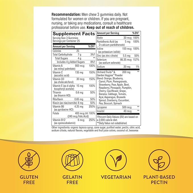 Nature's Way Alive! Men's Premium Gummy Multivitamin, Supports Healthy Heart, Muscle Function*, Full B-Vitamin Complex, Orange, Grape, Cherry Flavored, 75 Gummies (Packaging May Vary)-SeraviaPure