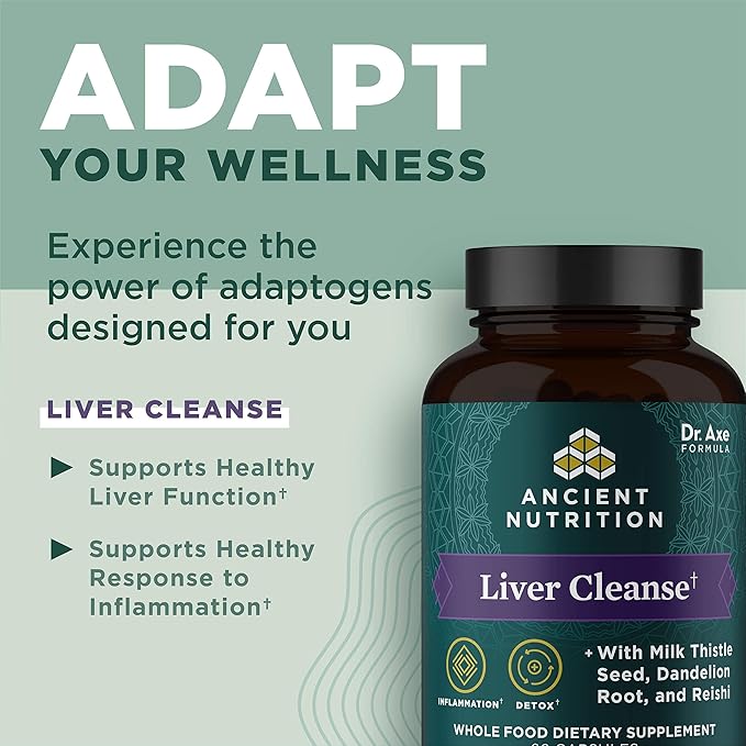 Liver Detox Supplement by Ancient Nutrition, Ancient Herbals Liver Cleanse with Milk Thistle, Dandelion Root & Reishi for Optimal Liver Support, 1300mg, Gluten Free, 60 Count-SeraviaPure