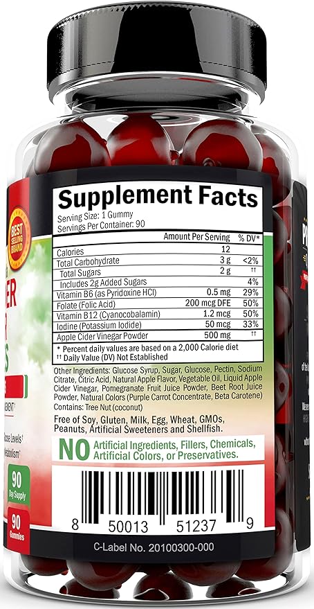 Apple Cider Vinegar Gummies for Weight Loss - ACV Gummies with The Mother for Women & Men - Energy Boost Bloat Digestive & Immune Support - Vitamin B12 B6 B 9 Folic Acid - Vegan Detox Cleanse -90Ct-SeraviaPure