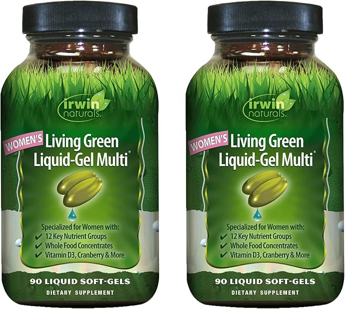 Irwin Naturals Women's Living Green Liquid-Gel Multi - 120 Liquid Soft-Gels, Pack of 2 - Includes 70 Essential Nutrients, Vitamins & Minerals - 80 Total Servings-SeraviaPure