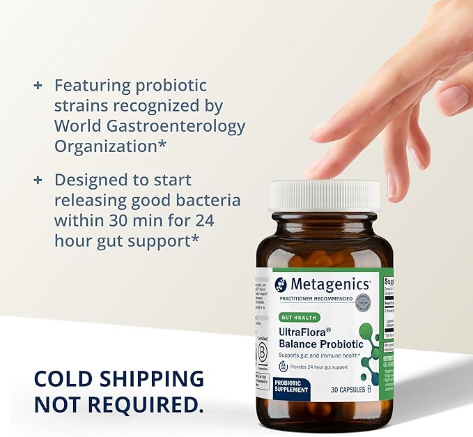 Metagenics UltraFlora Balance Probiotic - Daily Gut Health Supplement* - Offers Digestive & Immune System Support* - Vegetarian, Non-GMO & Gluten-Free - 30 Capsules-SeraviaPure