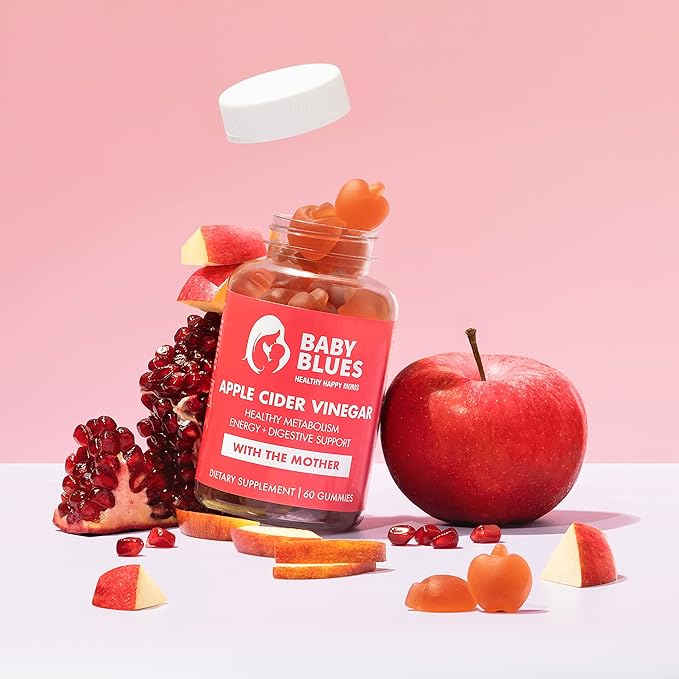 Baby Blues Apple Cider Vinegar Gummies - Vegan, Non-GMO & Gluten-Free, Postpartum Dietary Supplement with Both Vitamin B-6 & B12, 60 Pieces per Bottle-SeraviaPure