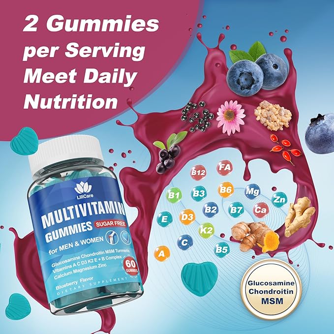Sugar Free Multivitamin for Men & Women 50 Plus with Glucosamine Chondroitin MSM, Multivitamin Gummies Senior Multi Vitamin D3 K2 & A C E, B Complex, Algae Calcium Magnesium for Bone & Immune Support-SeraviaPure