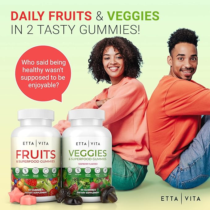 (120 Chews) Fruits and Veggies Supplement - Super Greens Gummies (9 Superfruits & 30 Veggies) Mushrooms, Fruit and Vegetable Vitamins, Non-GMO, Pectin-Based, Gluten-Free, No Capsules-SeraviaPure