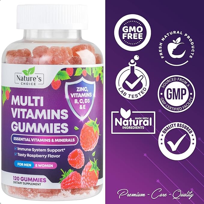 Multivitamin Gummies - Nature's Daily Gummy Multivitamins for Adults, Women & Men with Vitamins A, C, E, B6, B12, and Minerals - Natural Multi Vitamin Supplement, Non-GMO, Berry Flavor - 120 Gummies-SeraviaPure