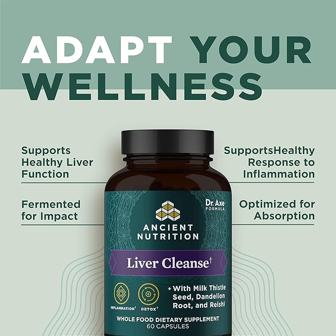 Liver Detox Supplement by Ancient Nutrition, Ancient Herbals Liver Cleanse with Milk Thistle, Dandelion Root & Reishi for Optimal Liver Support, 1300mg, Gluten Free, 60 Count-SeraviaPure