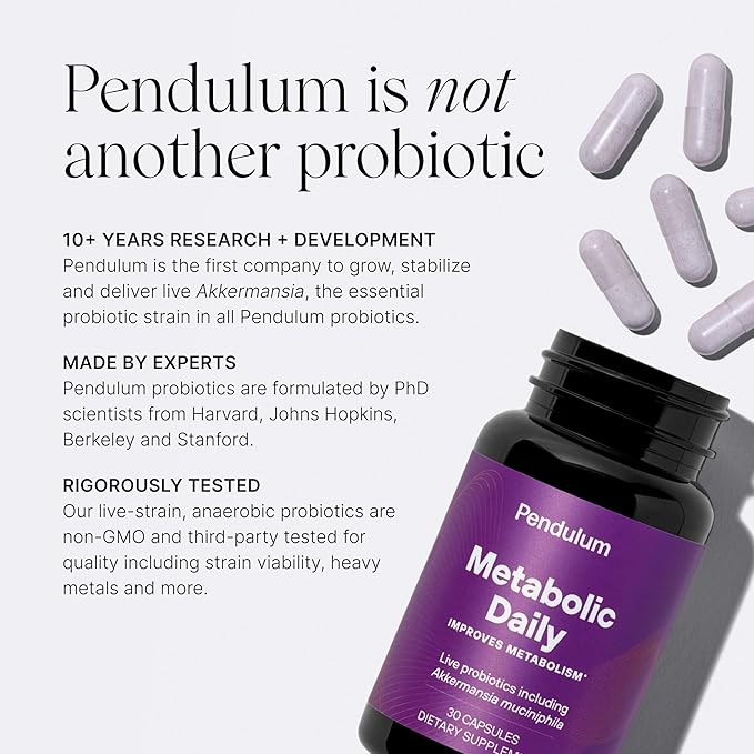 Pendulum Metabolic Daily - Multi-Strain Probiotic with Akkermansia muciniphila to Support Metabolism and Sustain Energy Levels - for Women and Men - 90 Capsules (1 Pack)-SeraviaPure