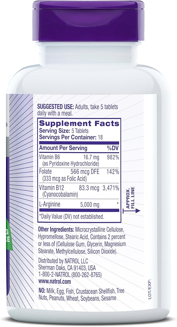 Natrol L-Arginine 5,000 mg, Dietary Supplement for Men's Health, L-Arginine Supplement, 90 Tablets, 18 Day Supply-SeraviaPure