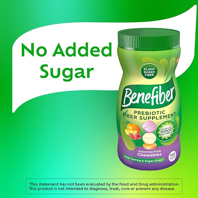 Benefiber Chewable Prebiotic Fiber Supplement Tablets for Digestive Health, Assorted Fruit Flavors - 100 Count-SeraviaPure