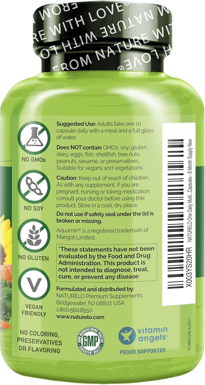 NATURELO Mens Multivitamins - One Daily Multivitamin for Men with Vitamins, Minerals & Organic Whole Foods, Boost Energy & Health, Non-GMO, 240 Vegetarian Capsules-SeraviaPure