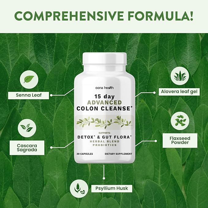 15 Day Advanced Colon Cleanse, Probiotics & Natural Herbs, Supports Detox & Gut Flora for Women & Men, with Cascara Sagrada, Psyllium Husk & Senna Leaf, 30 Capsules 1-2 Daily | 15 Day Cleanse-SeraviaPure