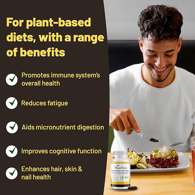 Vegan Multivitamins & Minerals for Women and Men with High Strength Vitamin B12, D3 & K2. 180 Multivitamin Tablets - 6 Months Supply. Vitamins for Vegans & Vegetarians-SeraviaPure