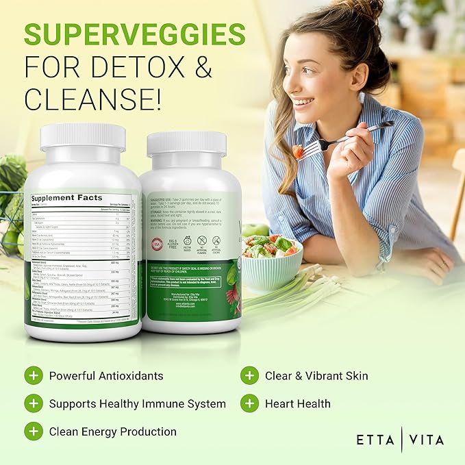 (120 Chews) Fruits and Veggies Supplement - Super Greens Gummies (9 Superfruits & 30 Veggies) Mushrooms, Fruit and Vegetable Vitamins, Non-GMO, Pectin-Based, Gluten-Free, No Capsules-SeraviaPure