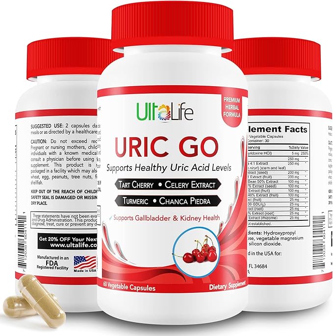 #1 URIC GO Uric Acid Cleanse Support Supplement for G.O.U.T - Natural Kidney Cleanse Detox Formula Chanca Piedra, Celery Seed, Tart Cherry, Cranberry, Pomegranate, Turmeric, Vegan Non-GMO 60 Capsules-SeraviaPure