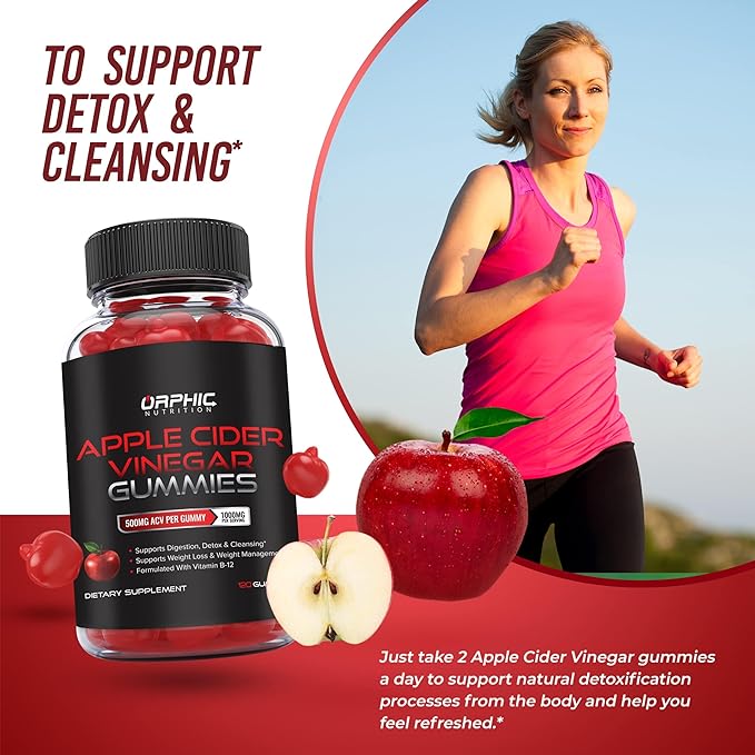 Apple Cider Vinegar Gummies - 1000mg - Formulated to Support Normal Energy Levels & Gut Health - Supports Digestion, Detox & Cleansing - ACV Gummies W/VIT B12, Beetroot (60 Gummies)-SeraviaPure