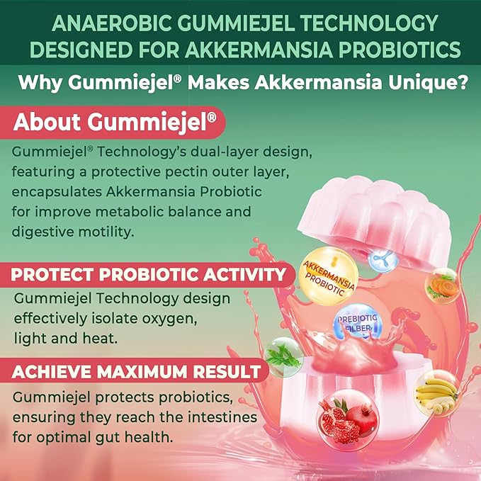 Akkermansia Probiotics Gummies with Prebiotics Fiber, 300 Billion AFU Akkermansia Muciniphila, with Polyphenol Fruits, Resistant Starch, Vitamin A D3 B2 for Metabolism, Digestive & Gut Health, 1Pack-SeraviaPure