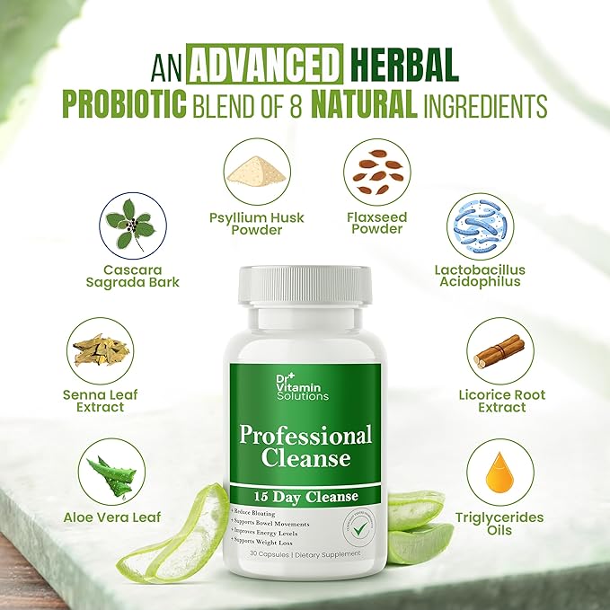 15 Day Cleanse Gut Support, Detox for Men & Women, All Natural Colon Cleanser for Bloating and Constipation Relief, Extra Calorie Loss with Healthy Probiotics - 30 Capsules-SeraviaPure