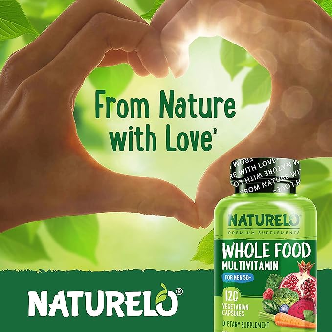 NATURELO Whole Food Multivitamin for Men 50+ - with Vitamins, Minerals, Organic Herbal Extracts - Vegan Vegetarian - for Energy, Brain, Heart and Eye Health - 120 Capsules-SeraviaPure