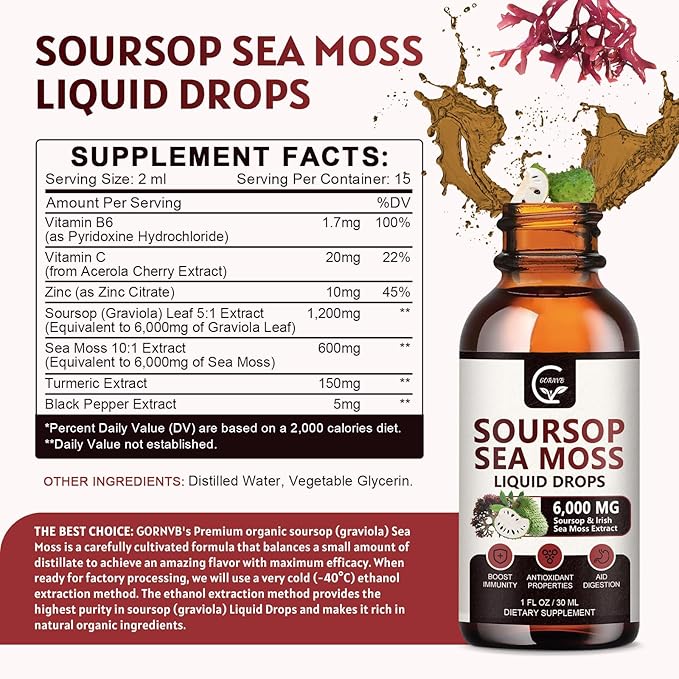 (2 Pack) Soursop Graviola Liquid Drop, Soursop Multivitamin Liquid with Sea Moss & Turmeric, 98% Absorption Soursop Bitters Liquid for Cell Support & Regeneration, Immune Boost and Liver, 1 Fl Oz-SeraviaPure