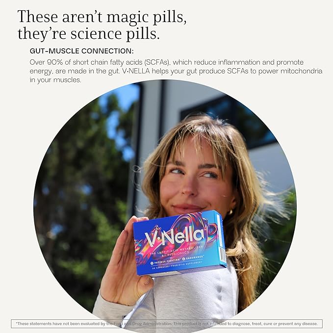 V•Nella Lactic Acid Metabolizing Probiotic Supplement - Revolutionary Gut Health Supplement and Energy Booster for Fatigue - Supports Endurance, Microbiome Balance, and Digestive Health