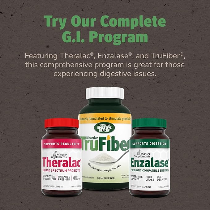 Master Supplements Theralac - 30 Capsules, Pack of 3 - Multi-Strain Probiotic for Optimal Gut Health + Gas & Bloating Relief - Gluten Free - 90 Servings-SeraviaPure