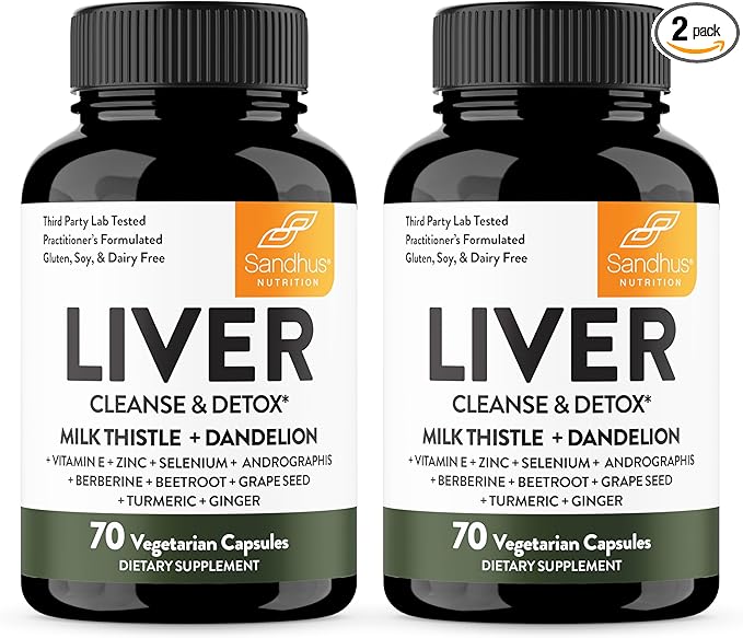 Sandhu's Liver Renew Cleanse Detox, Repair & Support |70 Capsules (Pack of 2)| 2 Months+ Supply| Herbal Supplement for Liver Health| Milk Thistle Dandelion Root with 9 Minerals-SeraviaPure