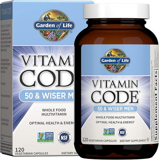 Garden of Life Multivitamin for Men - Vitamin Code 50 & Wiser Men's Raw Whole Food Vitamin Supplement with Probiotics, Vegetarian, 120 Capsules-SeraviaPure