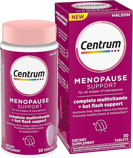 Centrum Complete Multivitamin Supplement + Hot Flash Support Menopause Support Tablets, with Clinically Studied geniVida, 30 Count-SeraviaPure