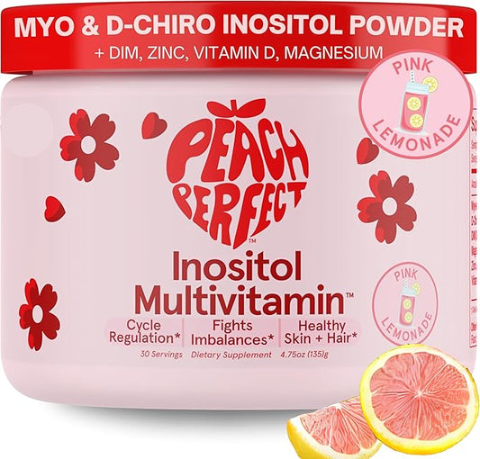 Inositol Powder Multivitamin, Pink Lemonade Flavor – 4g Myo-Inositol & D-Chiro Inositol, DIM, Zinc, Magnesium Glycinate, Vitamin D3 – Supports Women’s Health, Cycle, Energy, 30 SVG-SeraviaPure