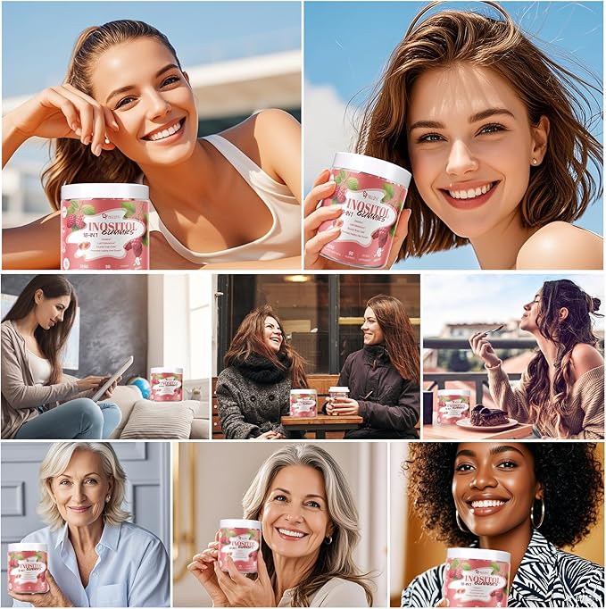 Inositol Multivitamin Gummies, Myo-Inositol&D-chiral Inositol Ideal 40:1 Ratio, Inositol Supplement with Omega-3, Magnesium, Folate, Hormone Balance, Raspberry Flavor, Sugar Free, 90 Count-SeraviaPure