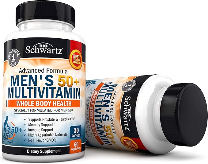 Once Daily Multivitamin for Men 50 and Over - Supplement for Heart Health Support - with Zinc, A, B, C, D3, E Vitamins - for Memory & Brain Health Support - Designed for Whole Body Health - 60 Count-SeraviaPure