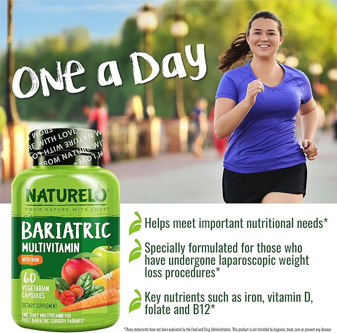 NATURELO Bariatric Multivitamin - One Daily with Iron - Supplement for Post Gastric Bypass Surgery Patients - Natural Whole Food Nutrition - 120 Veggie Capsules-SeraviaPure