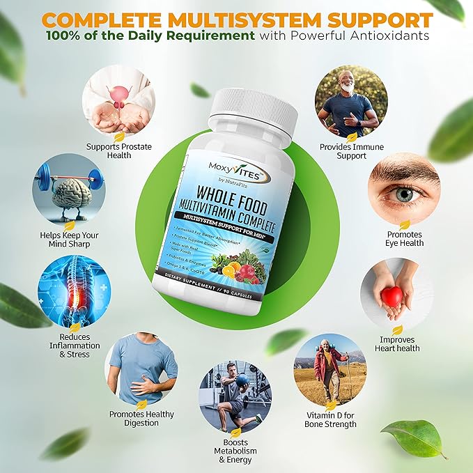 Mens Multivitamins - Daily Mens Vitamins with 44 Organic Whole Food - Multivitamin for Men with Iron & Fermented Nutrients - Vegan Daily Vitamin for Men with B-Complex, Probiotics, Omegas-SeraviaPure