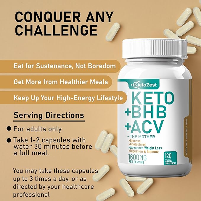 Keto ACV BHB Capsules 1600mg for Advanced Weight Loss & Belly Fat Burn - Organic Apple Cider Vinegar with The Mother Ketones Vegan Supplement - with Vitamin D3 Zinc Chromium for Men Women-SeraviaPure