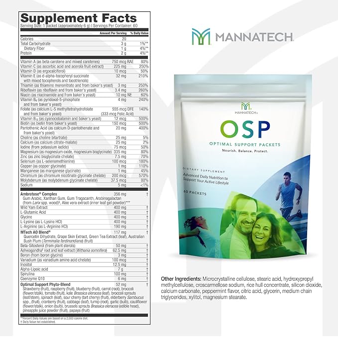 Mannatech More Than Just a Multivitamin, Optimal Support Packets Amazing Self-Care Benefits of OSP Daily Vitamins, w/Ashwagandha Capsules, Immune Support and Antioxidant Supplement - 60 Packets-SeraviaPure