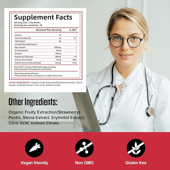 Inositol Gummies, Inositol Supplement with Myo-Inositol & D-Chiro Inositol + Vitamin D3, Ideal 40:1 Ratio, with Magnesium Glycinate 400mg, Supports Regular Cycle for Women, Vegan, 2 Pack-SeraviaPure